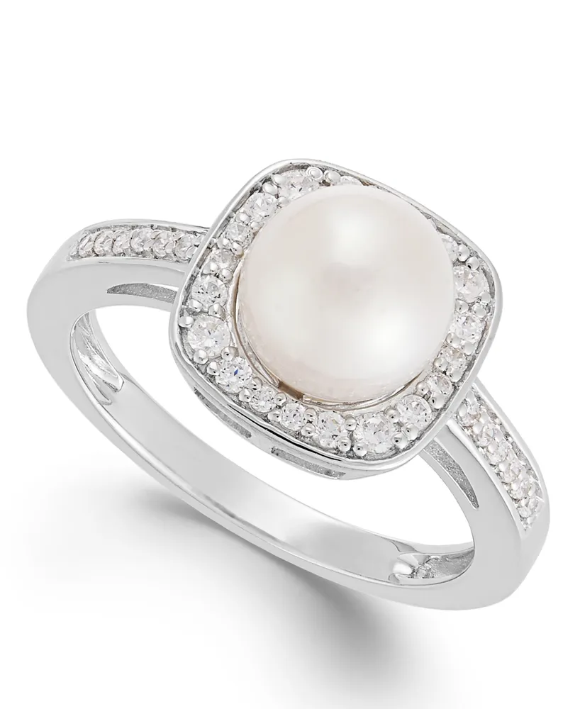 Cultured Freshwater Pearl (8mm) and Diamond (1/4 ct. t.w.) Ring 14k White Gold