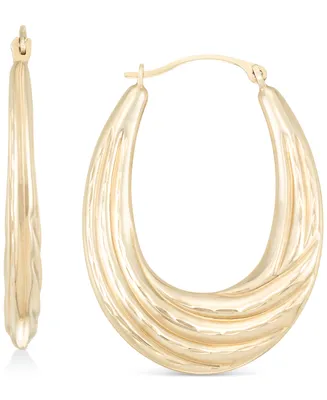 Textured Graduated Oval Hoop Earrings in 14k Gold, 3/4"
