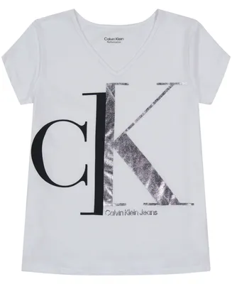 Calvin Klein Big Girls Foil Monogram V-Neck T-shirt
