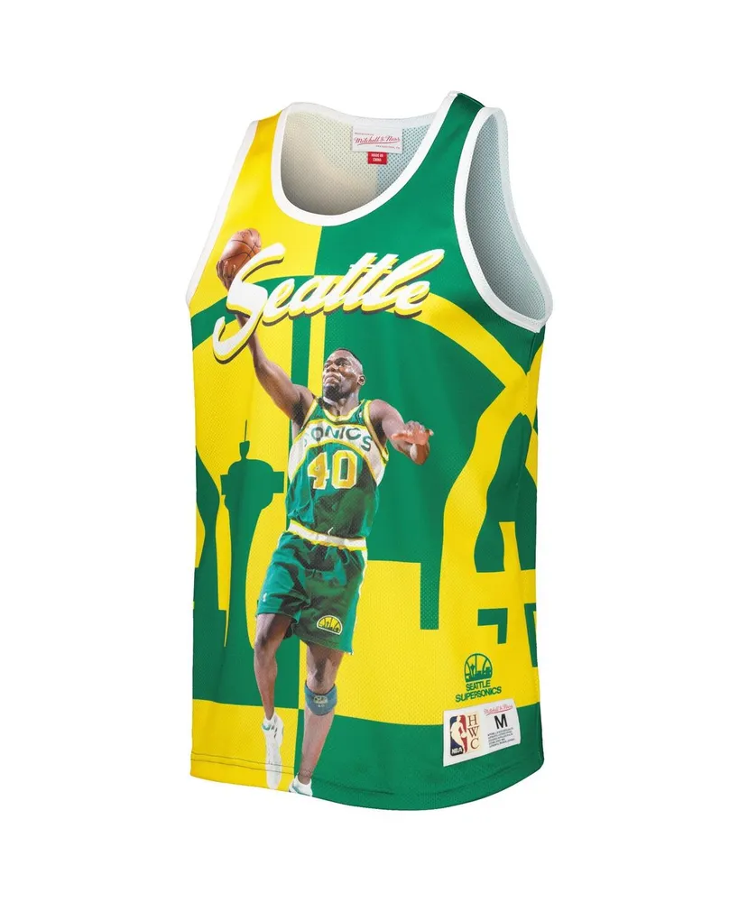 Men's Mitchell & Ness Shawn Kemp Green, Gold Seattle SuperSonics Sublimated Player Tank Top