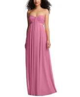 Dessy Collection Women's Strapless Empire Waist Cutout Maxi Dress with Covered Button Detail