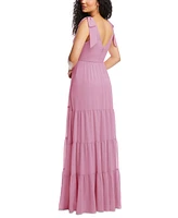 Dessy Collection Plus Bow-Shoulder Faux Wrap Maxi Dress with Tiered Skirt