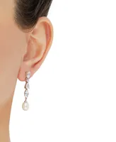 Arabella Cultured Freshwater Pearl (9 x 7mm) & Cubic Zirconia Drop Earrings in Sterling Silver, Created for Macy's