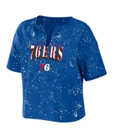 Women's Wear by Erin Andrews Royal Philadelphia 76ers Bleach Splatter Notch Neck T-shirt