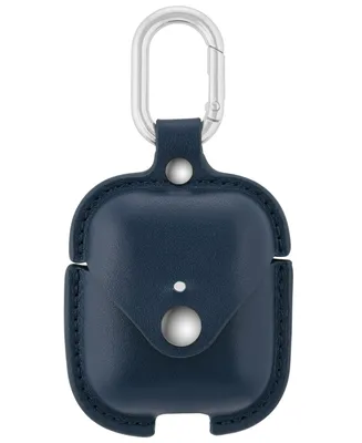 WITHit Blue Leather Apple AirPods Case with Silver-Tone Snap Closure and Carabiner Clip - Navy
