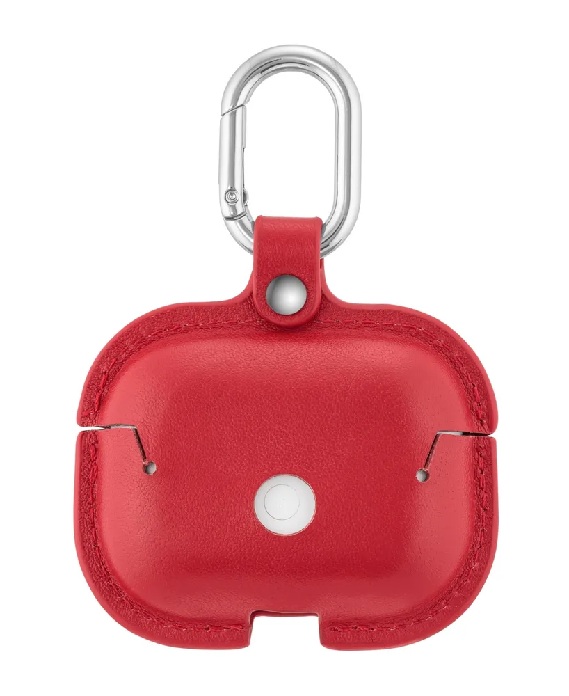 WITHit Red Leather AirPods Case with Silver-Tone Snap Closure and Carabiner Clip - Red, Silver