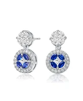 Genevive Sterling Silver White Gold Plated Blue Marquise with Clear Princess and Round Cubic Zirconia Accent Drop Earrings