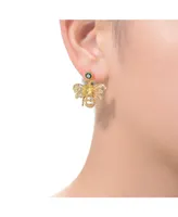 Genevive Sterling Silver 14K Gold Plated Yellow Cubic Zirconia Bee Stud Butterfly Earrings