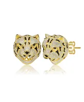 Genevive 14k Yellow Gold Plated with Cubic Zirconia Leopard Head Stud Earrings in Sterling Silver