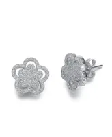 Genevive Sterling Silver In White Gold Plating Cubic Zirconia Double flower Stud Earrings