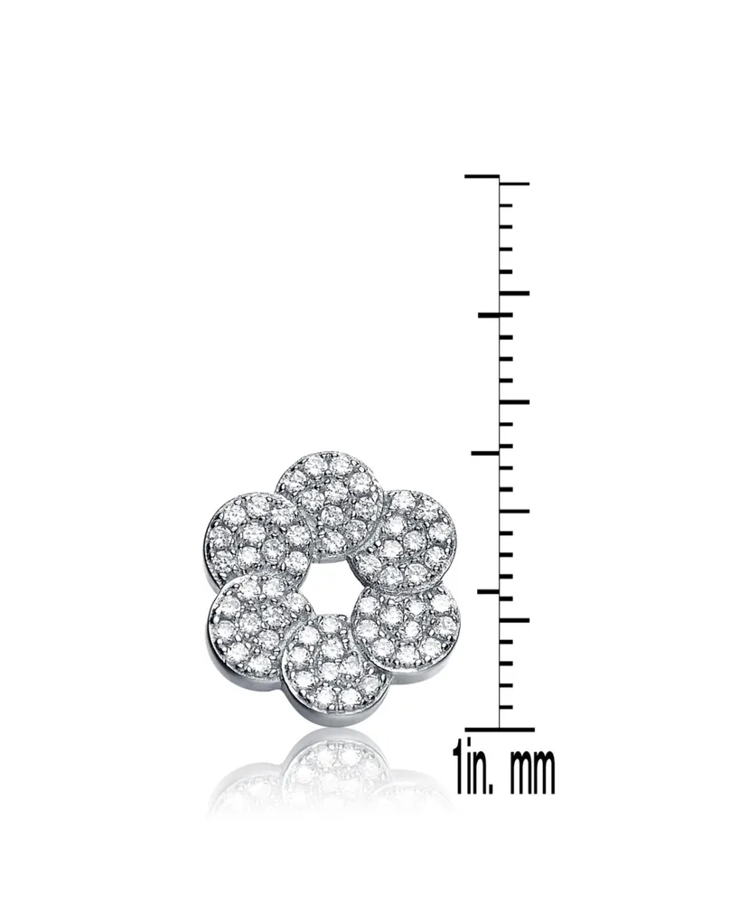 Genevive Sterling Silver Cubic Zirconia Round Flower Shape Earrings