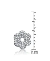 Genevive Sterling Silver Cubic Zirconia Round Flower Shape Earrings