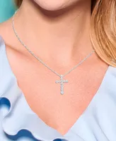 Sterling Silver 1-1/3 (ct. t. w.) White Cubic Zirconia Bezel Set Cross Pendant Necklace