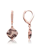 Genevive Sterling Silver 18K Rose Gold Plating Cubic Zirconia Square Designed Earring