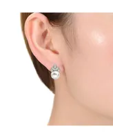 Genevive Elegant Fresh Water Pearl Marquise Earrings in Sterling Silver White Gold Plating with Cubic Zirconia