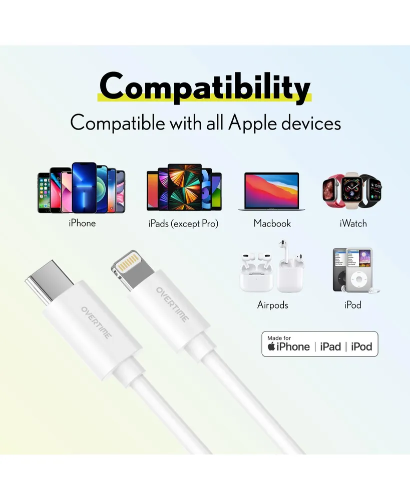 Overtime Apple MFi Certified iPhone 13/12/11 6ft Charging Cable | Usb Type C to Lightning Cable for iPhone