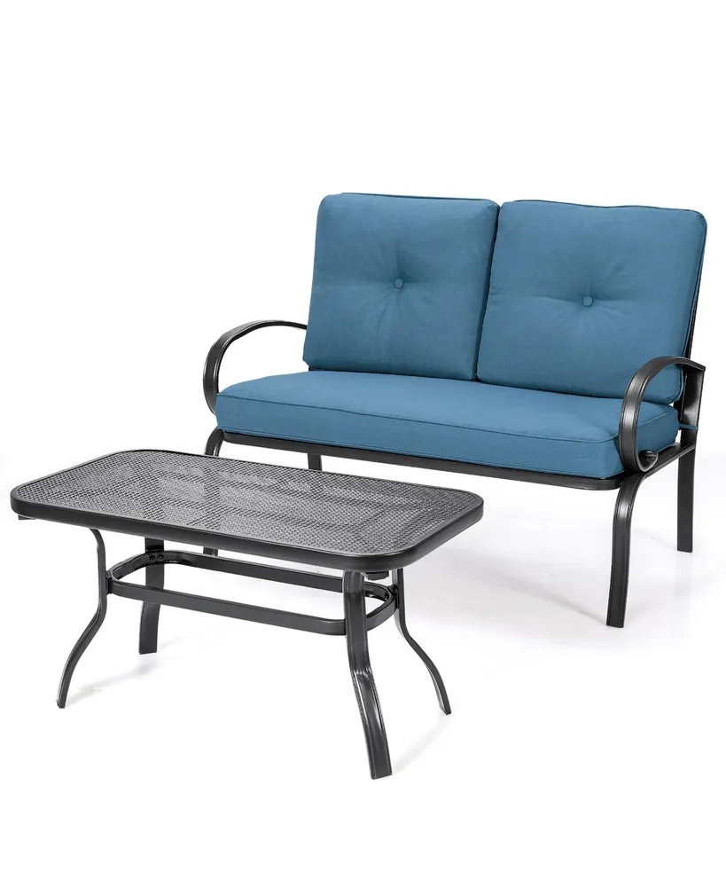 Costway 2PCS Patio LoveSeat Coffee Table Furniture Set Bench