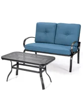 Costway 2PCS Patio LoveSeat Coffee Table Furniture Set Bench