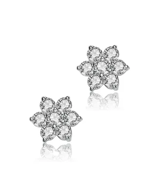 Genevive Sterling Silver Clear Round Cubic Zirconias Flower Shape Earrings