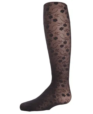 MeMoi Girls Sweet Blossoms Sheer Floral Lace Tights