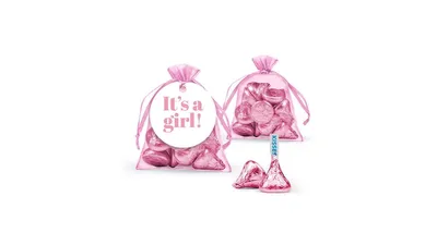 12ct It's a Girl Candy Baby Shower Party Favors Organza Bags with Milk Chocolate Kisses (12 Pack)