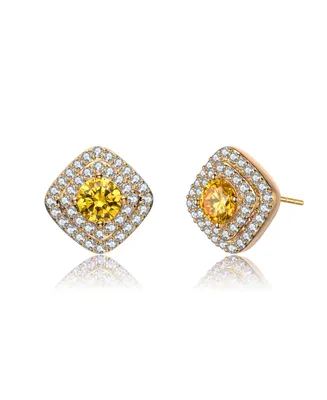 Genevive 14K Gold Plated Clear Cubic Zirconia Pave Stud Earrings