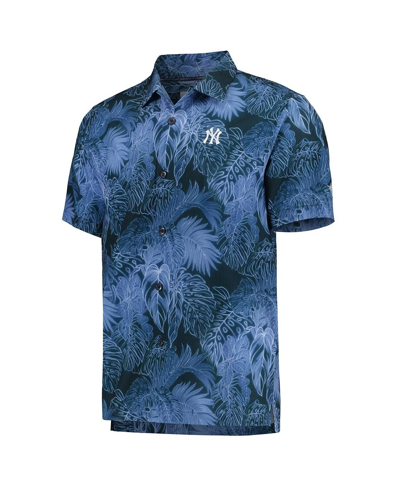 Men's Tommy Bahama Blue New York Yankees Bahama Coast Luminescent Fronds IslandZone Button-Up Camp Shirt