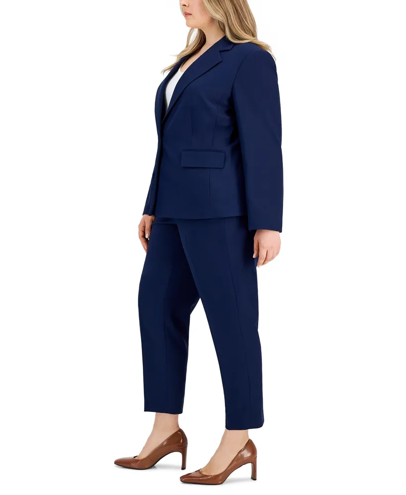 Le Suit Plus Size Stretch Crepe One-Button Pantsuit