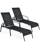 Set of 2 Patio Lounge Chairs Sling Chaise Lounge Recliner Adjustable