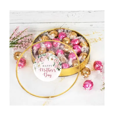 Mother's Day Candy Gift Tin with Chocolate Lindor Truffles by Lindt Large Plastic Tin with Sticker - Flowers - By Just Candy - Assorted pre