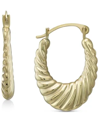Ribbed Graduated Small Oval Hoop Earrings in 10k Gold, 3/4"