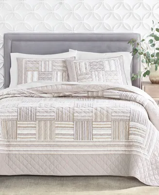 Charter Club Neutral Stripe Patchwork Quilt, Full/Queen, Created for Macy's