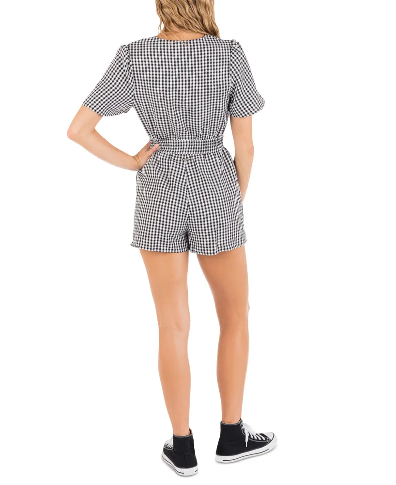 Hurley Juniors' Gingham Tie-Front Romper