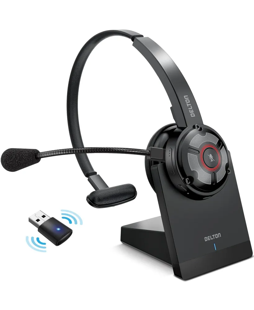 Delton 50X Dsp Electronic Noise Cancelling Executive Computer Headset w/ Auto Pairing Usb Dongle and Charging Dock