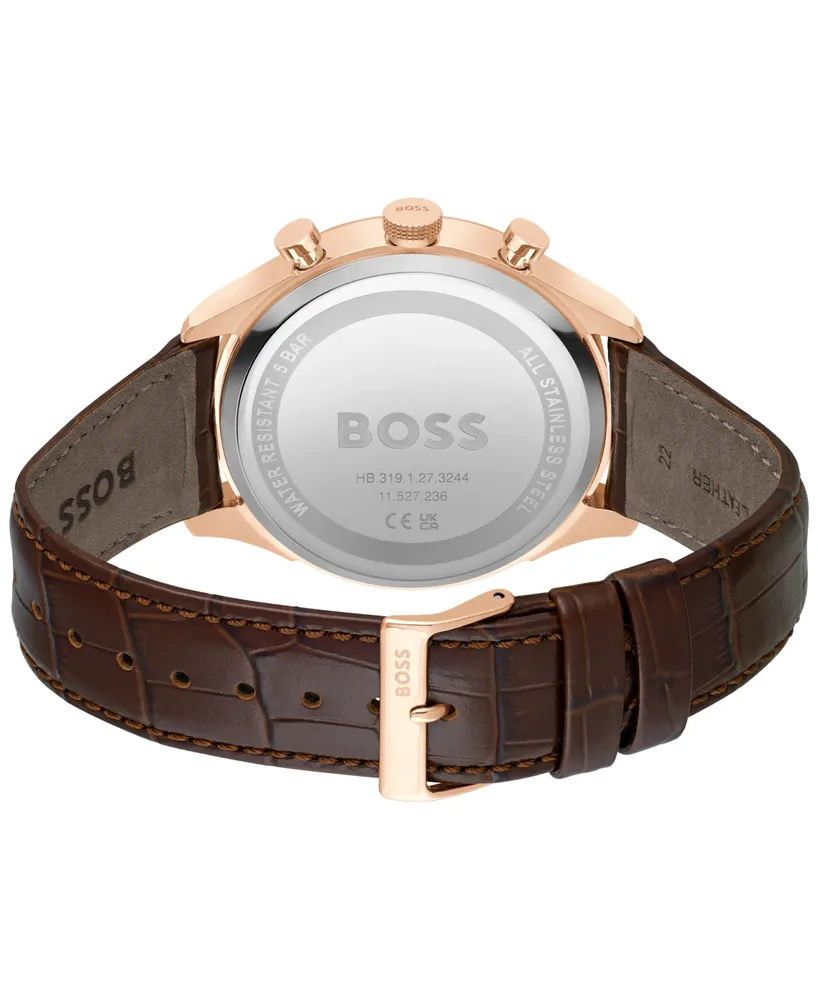 Boss Men's Gregor Quartz Chronograph Brown Mock Genuine-Grained Leather Strap Watch 45mm