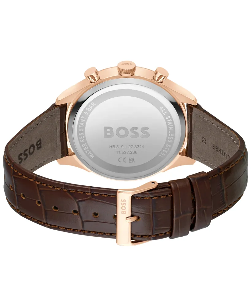 Hugo Boss Men's Gregor Quartz Chronograph Brown Mock Genuine-Grained Leather Strap Watch 45mm