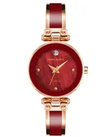 Anne Klein Women's Three Hand Quartz Rose Gold-tone Alloy and Burgundy Enamel Bangle Watch, 28mm