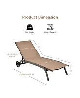Patio Lounge Chair Chaise Adjustable Back Recliner Garden W/Wheel