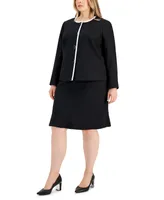 Le Suit Plus Framed Collarless Jacket & Flounce-Hem Skirt