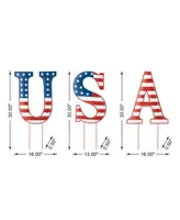 Glitzhome 45" L Patriotic, Americana Usa Yard Stake or Standing Decor or Wall Decor, Set of 3