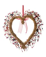 Glitzhome 17" H Patriotic, Americana Berry Heart Wreath