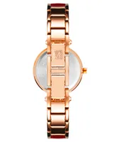 Anne Klein Women's Three Hand Quartz Rose Gold-tone Alloy and Burgundy Enamel Bangle Watch, 28mm - Rose Gold