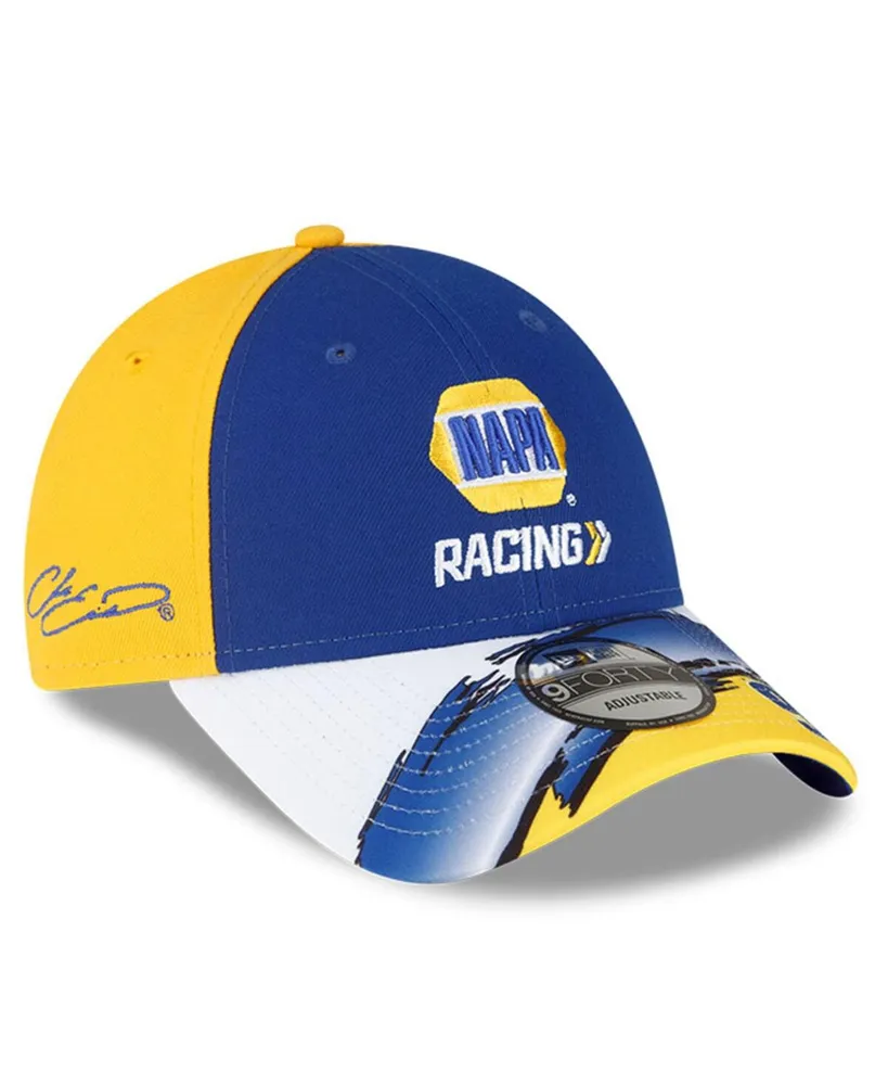 Men's New Era Royal, Yellow Chase Elliott 9FORTY Napa Visor Streak Snapback Adjustable Hat