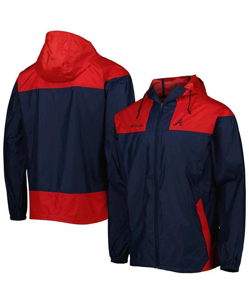 Men's Columbia Navy, Red Atlanta Braves Omni-Shade Flash Forward Challenger Full-Zip Windbreaker Jacket
