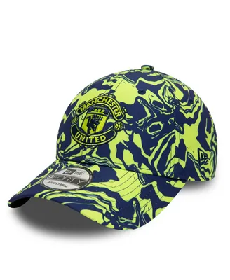 Men's New Era Navy, Yellow Manchester United Allover Print 9FORTY Adjustable Hat