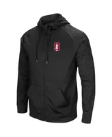 Men's Colosseum Black Stanford Cardinal Blackout 3.0 Tonal Raglan Full-Zip Hoodie