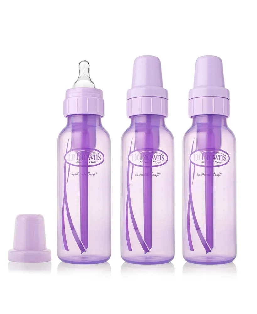 Natural Flow Anti-Colic Baby Bottles, Pink and Lavender, 8oz, 6 Pack - Assorted Pre