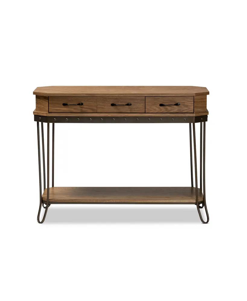 Baxton Studio Kellyn Vintage 42.9" Rustic Industrial Finished Wood and Metal 3-Drawer Console Table