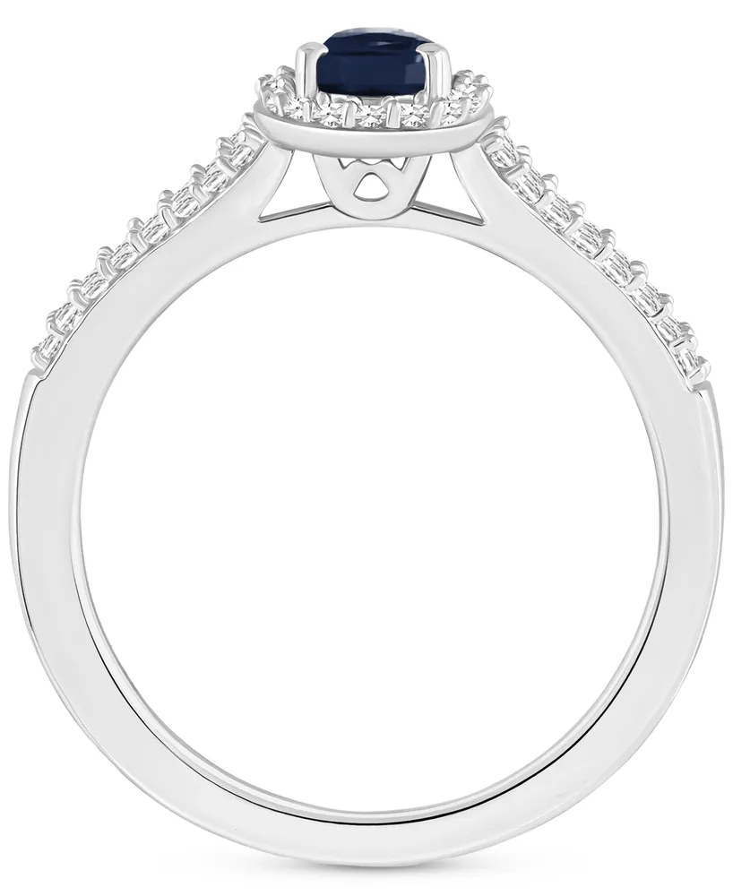 Sapphire (5/8 ct. t.w.) & Diamond (1/4 Oval Halo Split Shank Ring Sterling Silver (Also Ruby Emerald)