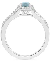 Aquamarine (2/5 ct. t.w.) & Diamond (1/4 Oval Halo Ring Sterling Silver (Also Opal)